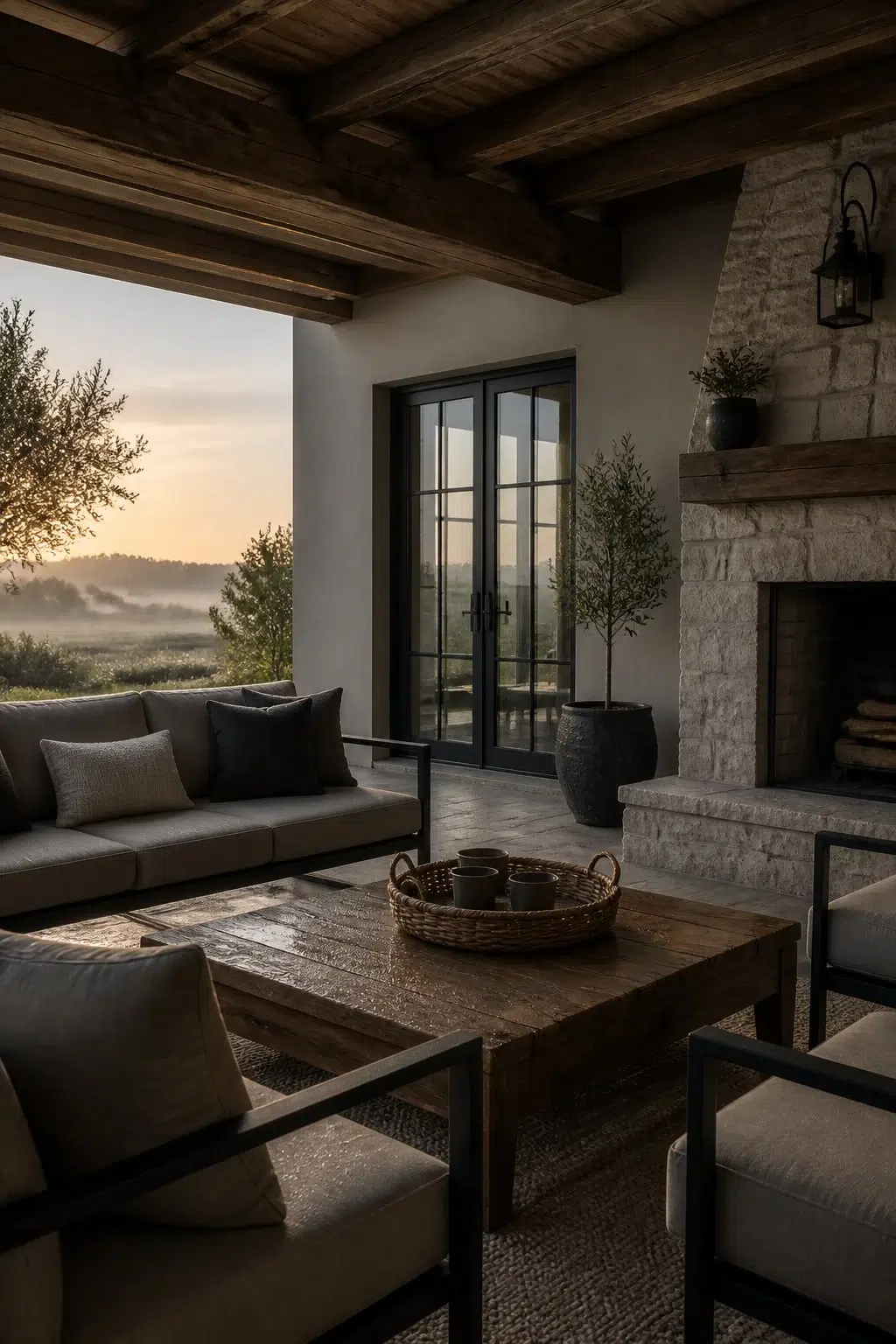 rustic modern patio featuring Bedrock by Sherwin-Williams