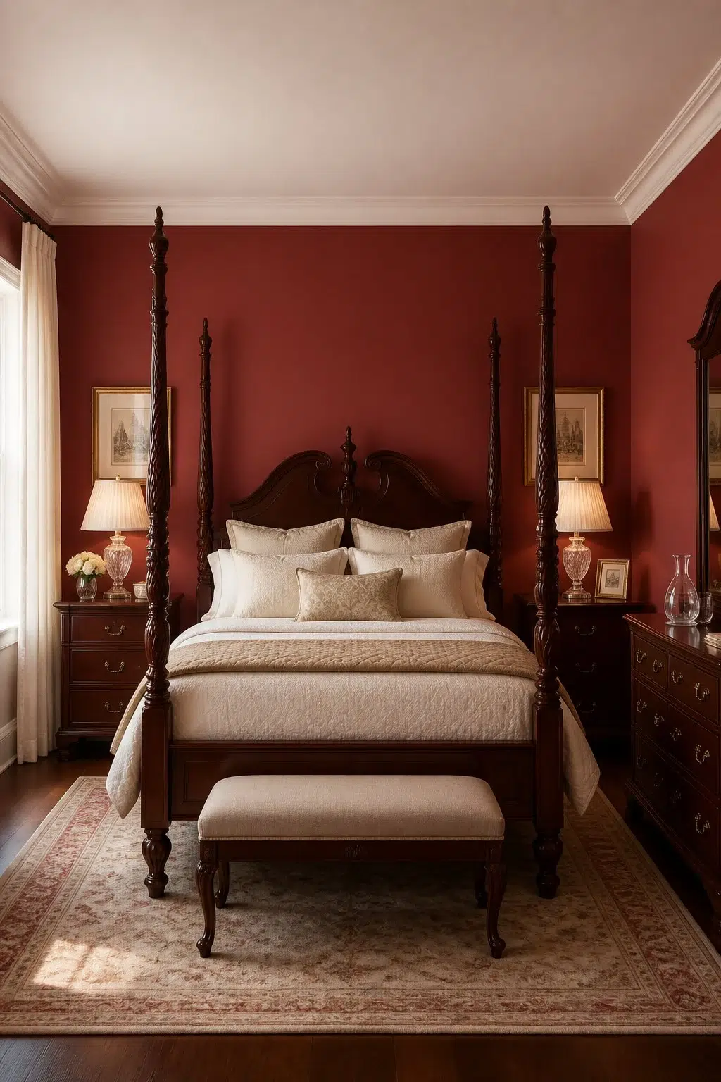 A traditional bedroom painted in Beetroot