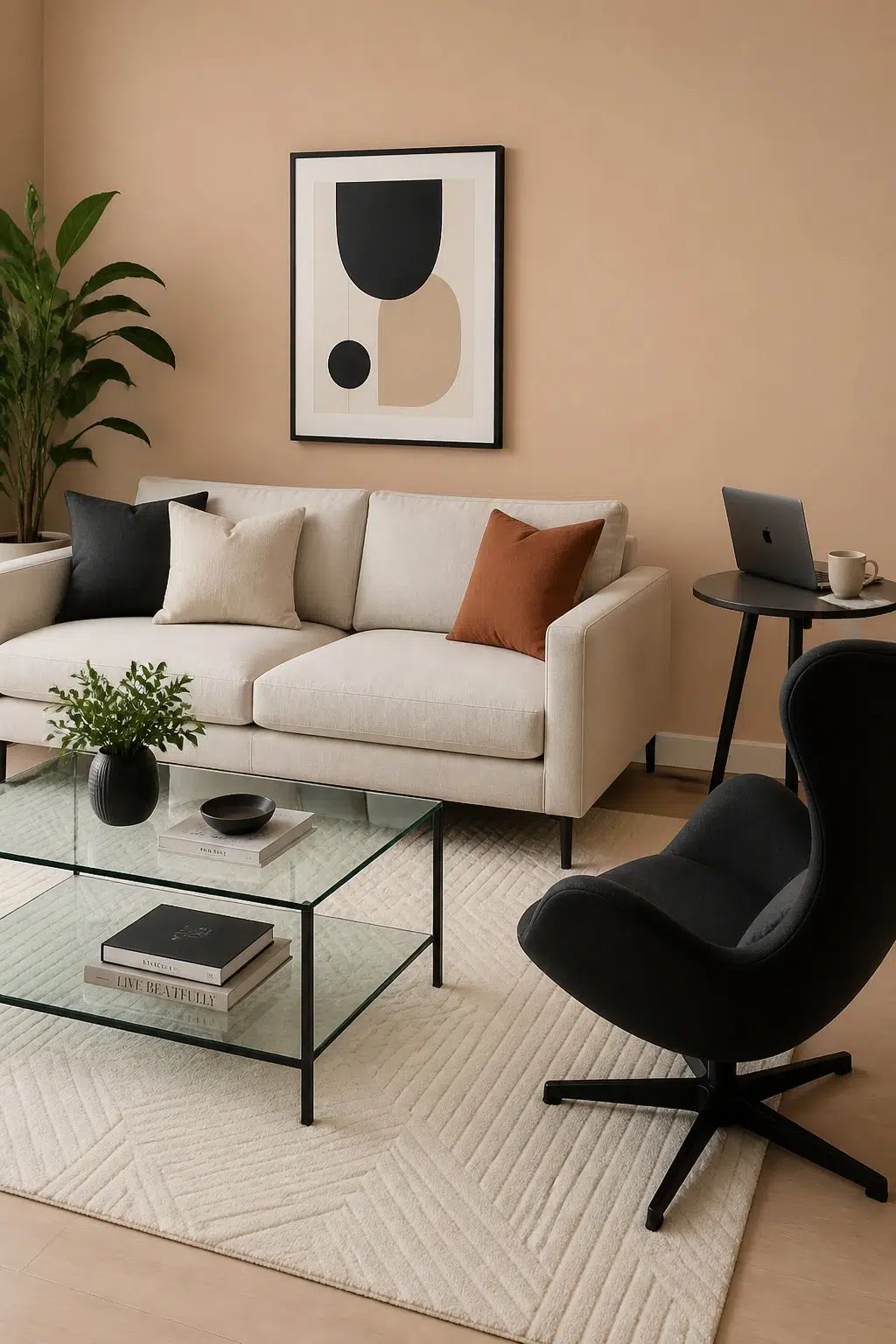 A contemporary living room painted in Beige Intenso