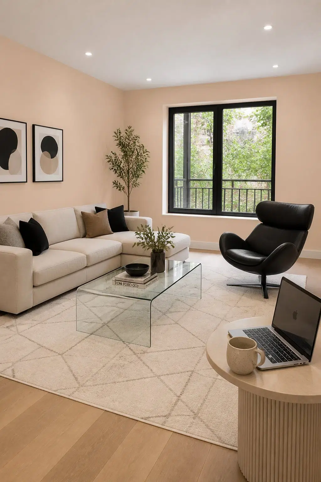 A contemporary living room painted in Beige