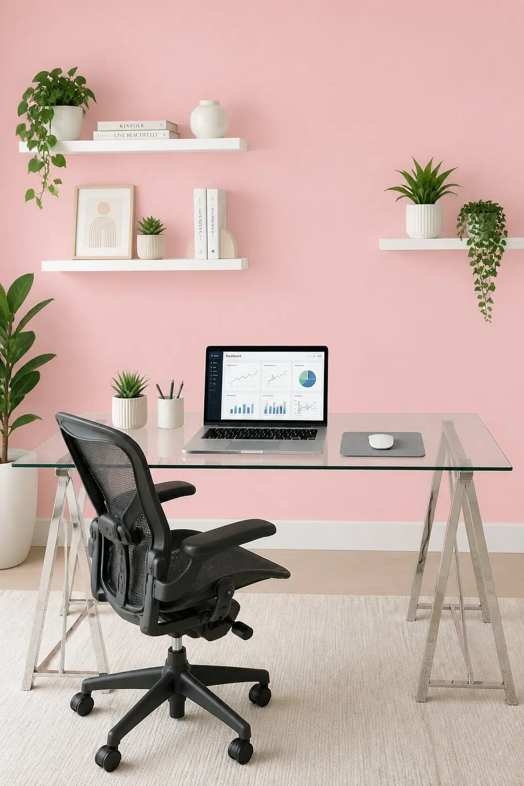 Sherwin-Williams Bella Pink in a contemporary home office