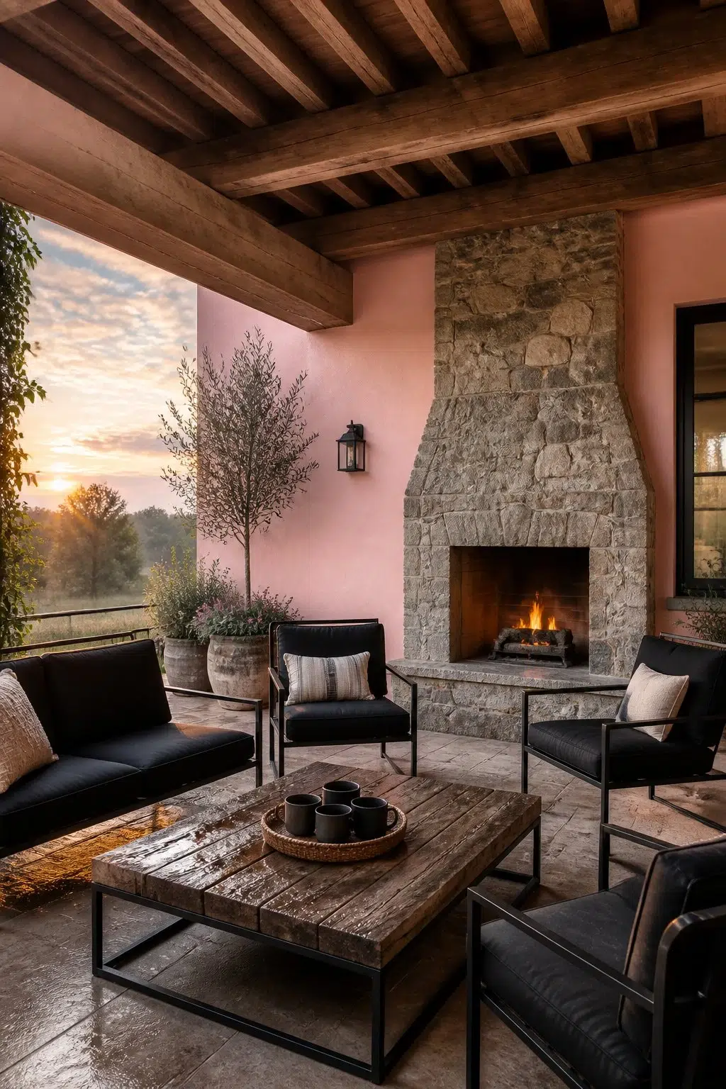 rustic modern patio featuring Bella Pink by Sherwin-Williams