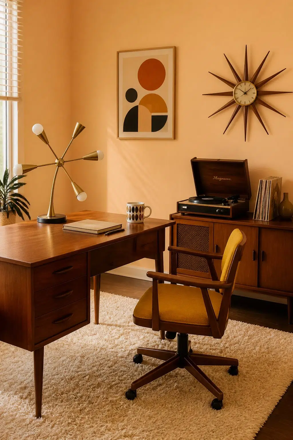 Sherwin-Williams Bellini Fizz in a mid century home office