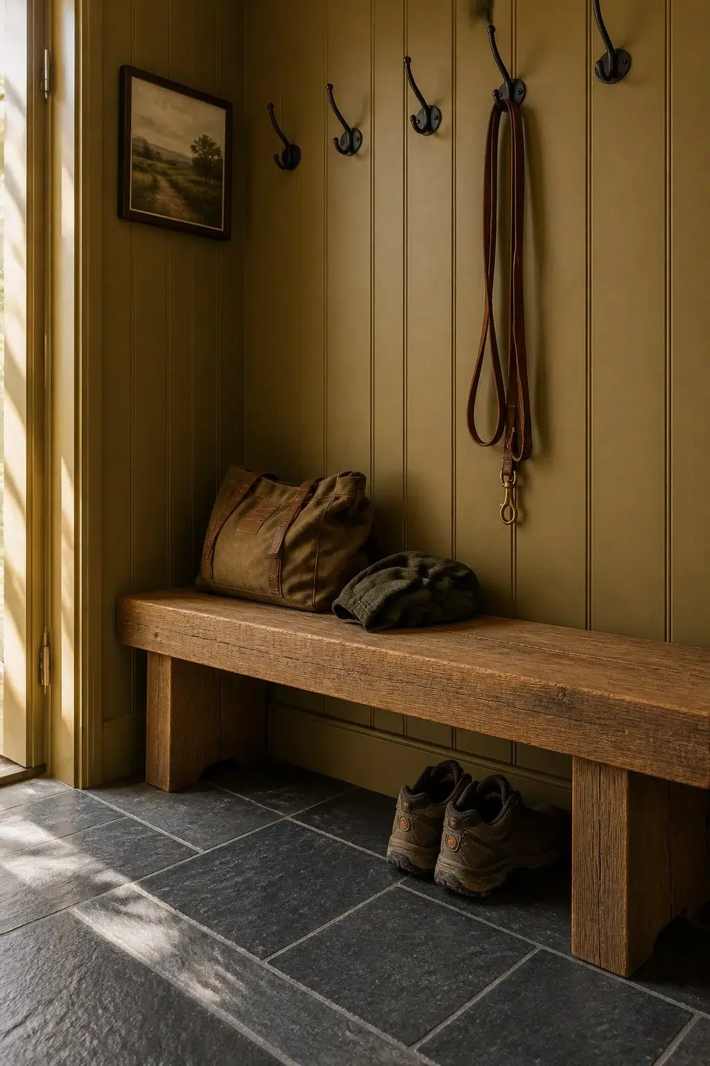 Bengal Grass paint in a rustic modern mudroom