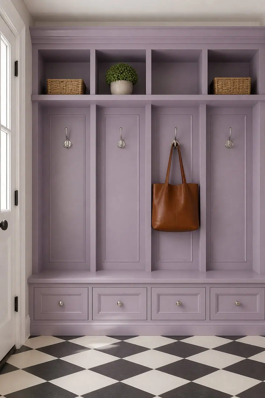 Berry Cream paint in a classy mudroom