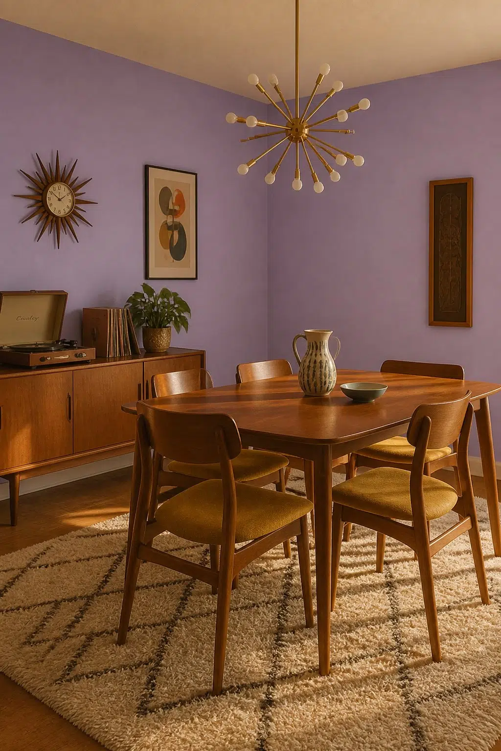 Berry Frappe paint in a mid century dining room