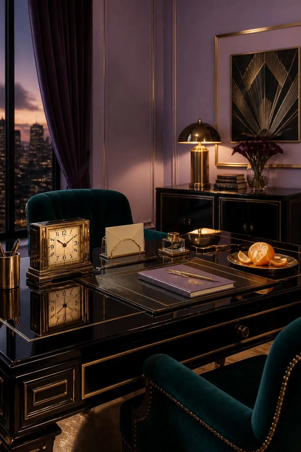 Sherwin-Williams Berry Frappe in a art deco home office