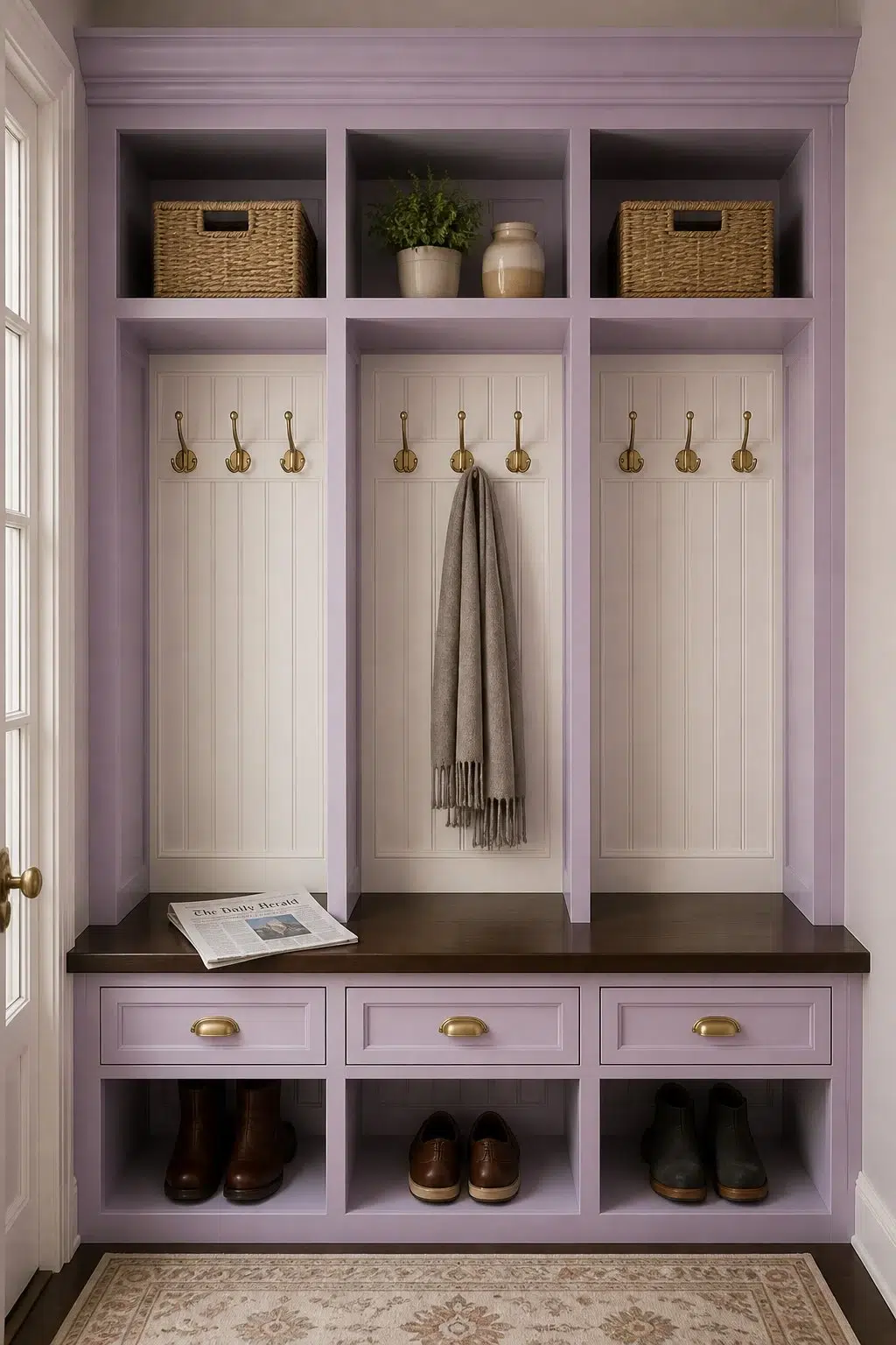 Berry Frappe paint in a traditional mudroom